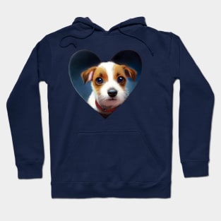 Adorable Jack Russell Terrier Puppy In a Heart Shape. Valentines Gift. Blue Background Hoodie